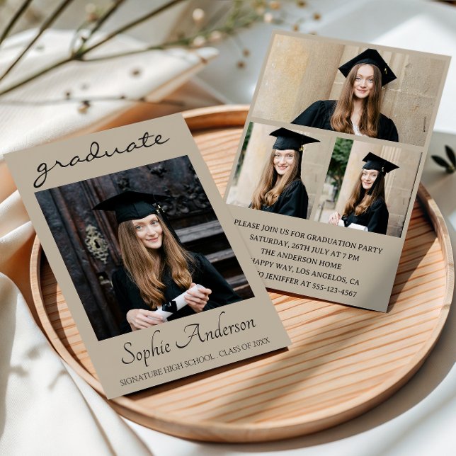 Modern Typography 3 Photo Collage Graduation Party Inbjudningar (Skapare uppladdad)