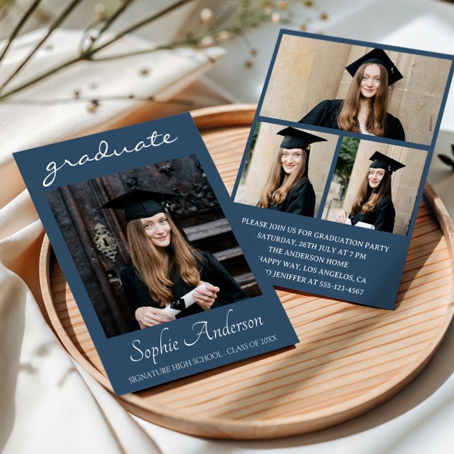 Modern Typography 3 Photo Collage Graduation Party Inbjudningar (Skapare uppladdad)