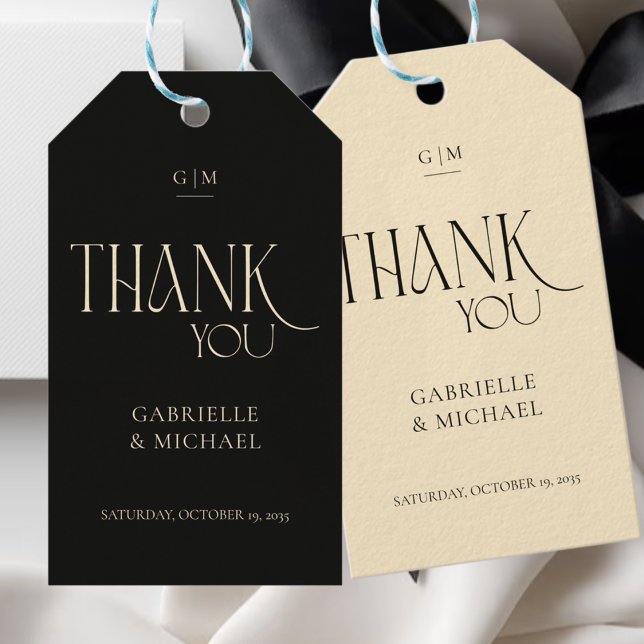 Modern Typography Black Cream Wedding Thank You  Presentetikett (Skapare uppladdad)