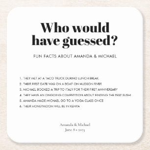 Modern Typography Black White Bröllop Roligt Facts Underlägg Papper Kvadrat