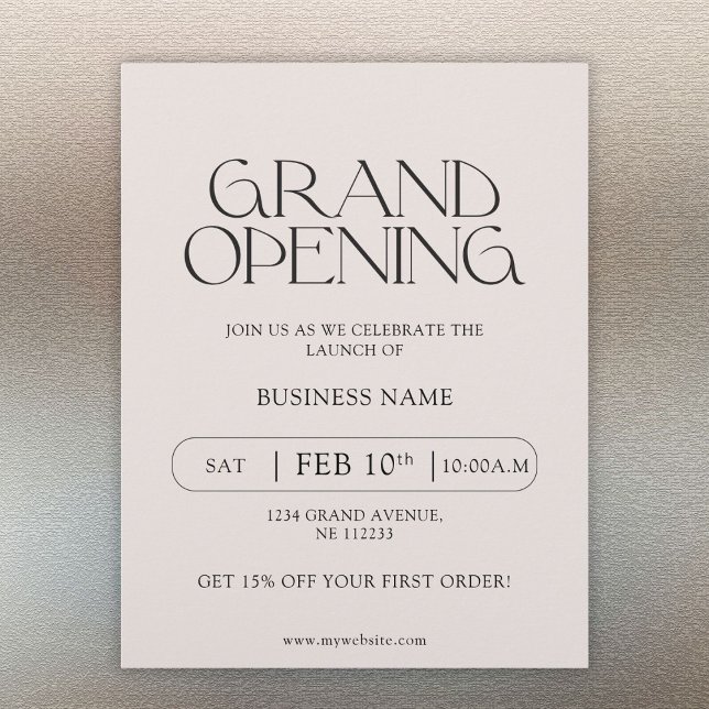 Modern Typography Business Grand Open Reklamblad (modern minimalist personalzied business grand opening flyer)