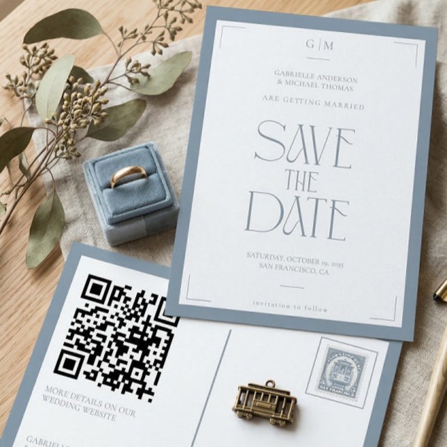 Modern Typography Dusty Blue Save The Date  Vykort (Skapare uppladdad)