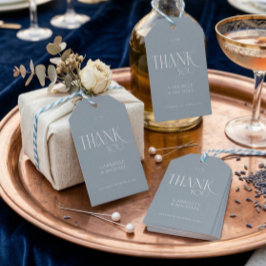 Modern Typography Dusty Blue Wedding Thank You  Presentetikett
