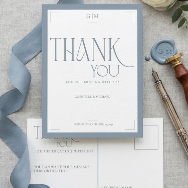 Modern Typography Dusty Blue Wedding Thank You  Vykort (Skapare uppladdad)