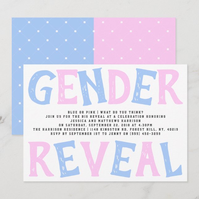 Modern Typography Gender Reveal Party! Baby Shower Inbjudningar (Fram/baksida)