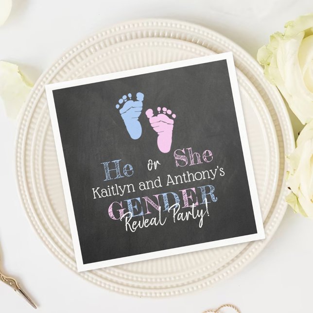 Modern Typography Gender Reveal Party! Baby Shower Pappersservett (Skapare uppladdad)