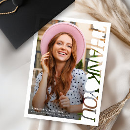 Modern Typography Graduate Photo Thank You Tack Kort