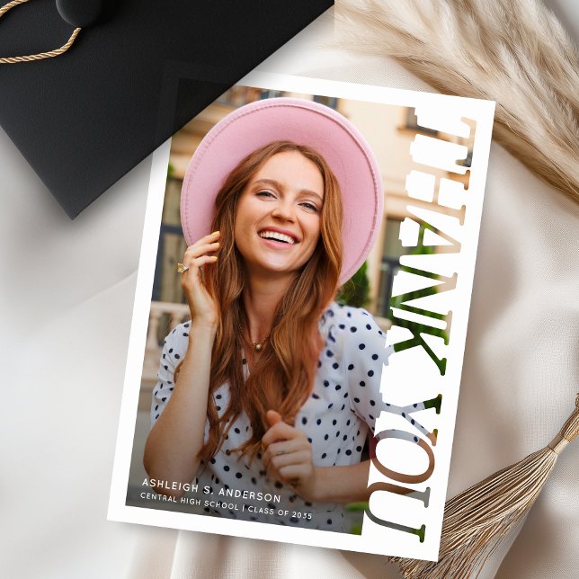 Modern Typography Graduate Photo Thank You Tack Kort (Skapare uppladdad)