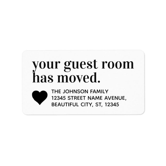 Modern Typography Guest Room Flyttat Flytta Black Adressetikett (Framsidan)