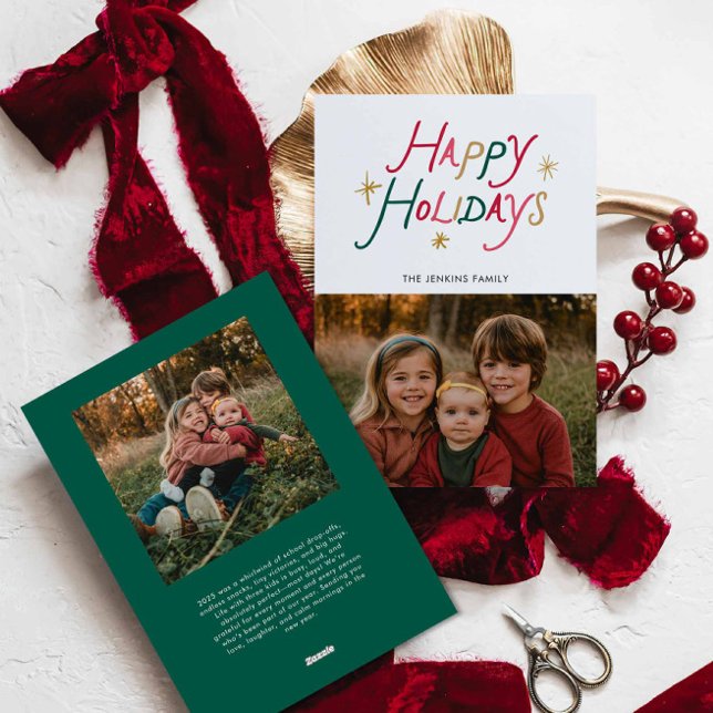 Modern Typography Happy Holidays Two Photo Card Julkort (Minimal Modern Happy Holidays Photo Christmas Card)