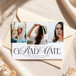 Modern Typography Multi Photo Elegant Graduation Inbjudningar