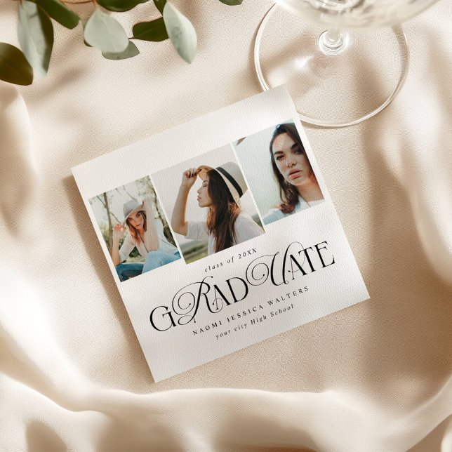 Modern Typography Multi Photo Elegant Graduation Pappersservett (Skapare uppladdad)