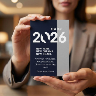 Modern Typography Navy Blue and Silver New Year Julkort