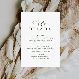 Modern Typography Olive Green Wedding Details Tilläggskort