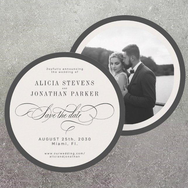 Modern typography photo wedding round circle spara datumet (Skapare uppladdad)