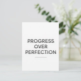 Modern typography progress over perfection text vykort