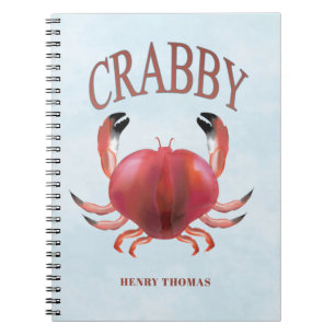 Modern Typography Red Crabby Crab Nautical Cute Anteckningsbok