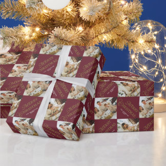 Modern Typography Red Custom Christmas Photo Presentpapper