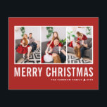 Modern Typography Red Photo Collage jul<br><div class="desc">God jul! Skicka ditt varma önskemål den här säsongen med det här anpassadets fotokollage-julkort. Den har enkel typografi med röd bakgrund. Anpassa genom att lägga till foton,  namn,  år och annan information. Det här moderna julkortet finns i andra färg och i andra djurhållare.</div>