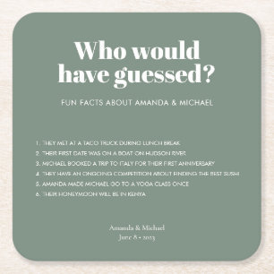 Modern Typography Sage Grönt Bröllop Roligt Facts Underlägg Papper Kvadrat