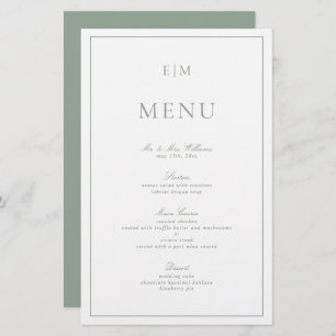 Modern Typography Sage Grönt Monogram Bröllop Menu