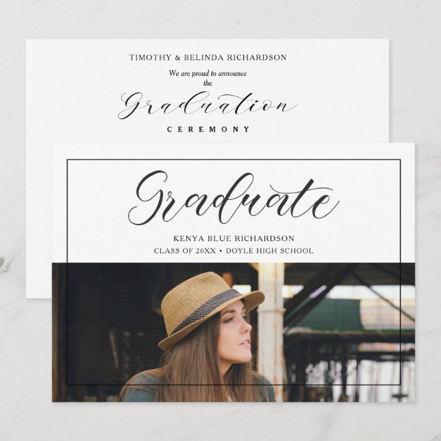 Modern Typography Script Photo Graduate Graduation Inbjudningar (Fram/baksida)