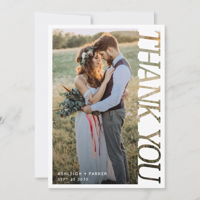 Modern Typography Wedding Thank You 2 Photo   Tack Kort (Framsida)