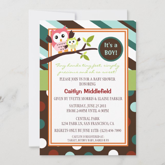 Modern Uggla Baby Shower Inbjudan (Framsida)