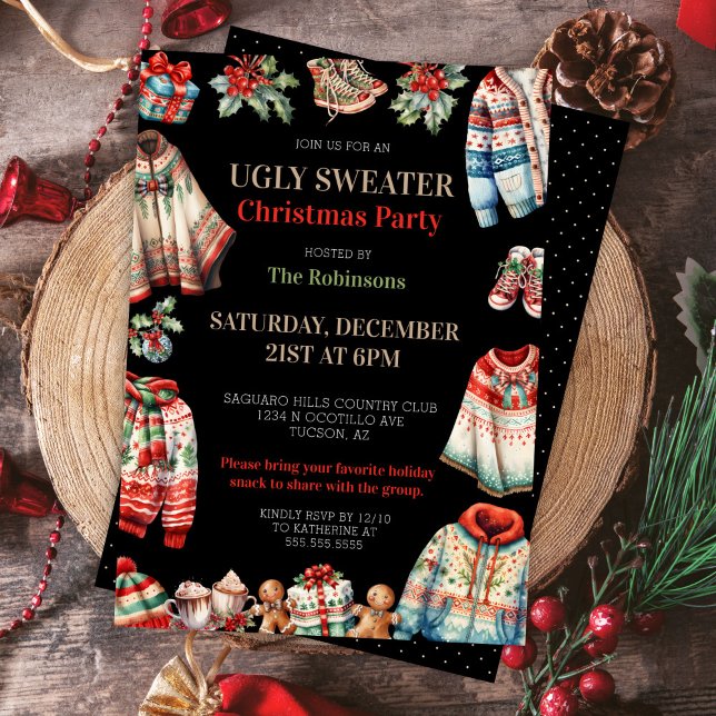 Modern ugglatt julsötare, gift Exchange Party Inbjudningar (Modern trendy ugly Christmas sweater gift exchange party invitation for corporate office work party)