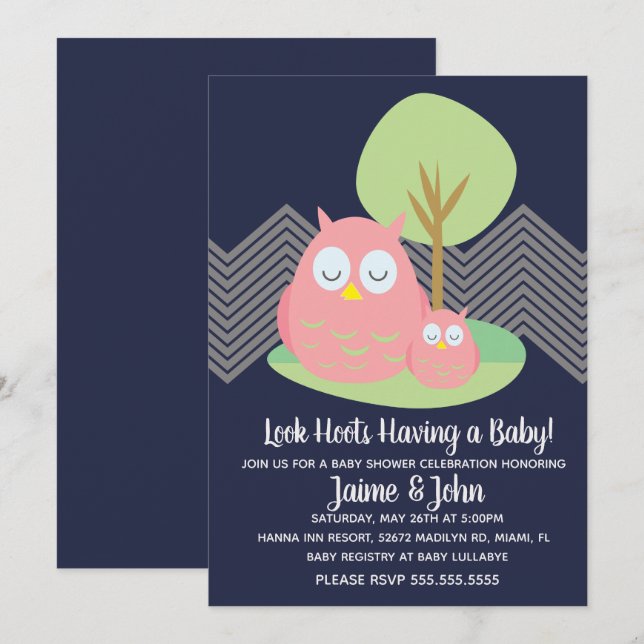 Modern Ugglor Baby Shower Hoot Inbjudningar (Fram/baksida)