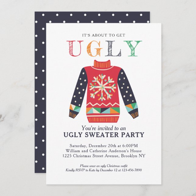 Modern Ugly Sweater Julfest Chic jul Inbjudningar (Fram/baksida)
