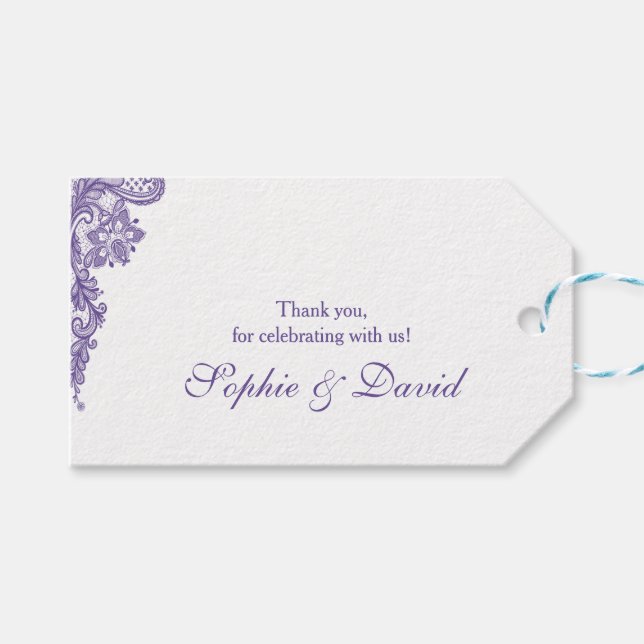 Modern Ultra Violet Snöre Bröllop Presentetikett (Framsidan (Horisontell))
