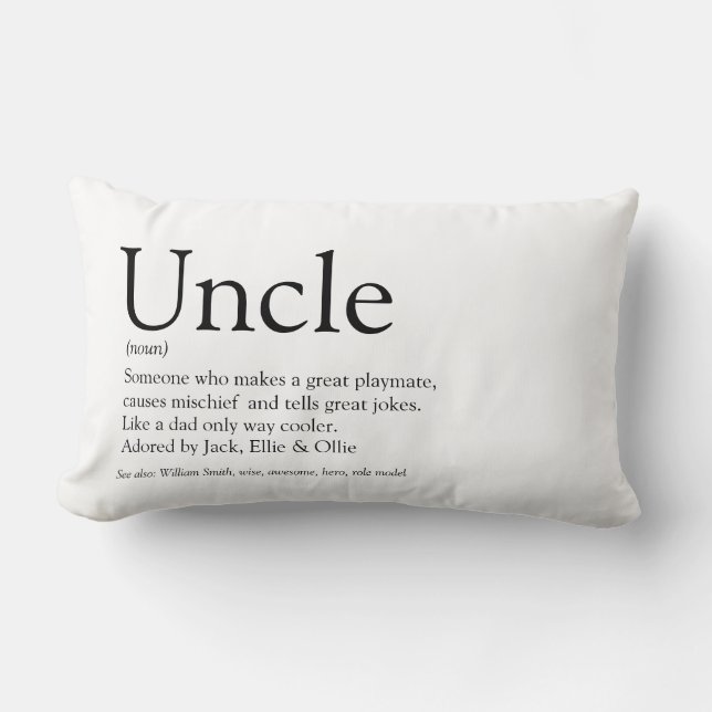Modern Uncle Funcle Definition Svart och Vit Rolig Lumbarkudde (Framsida)