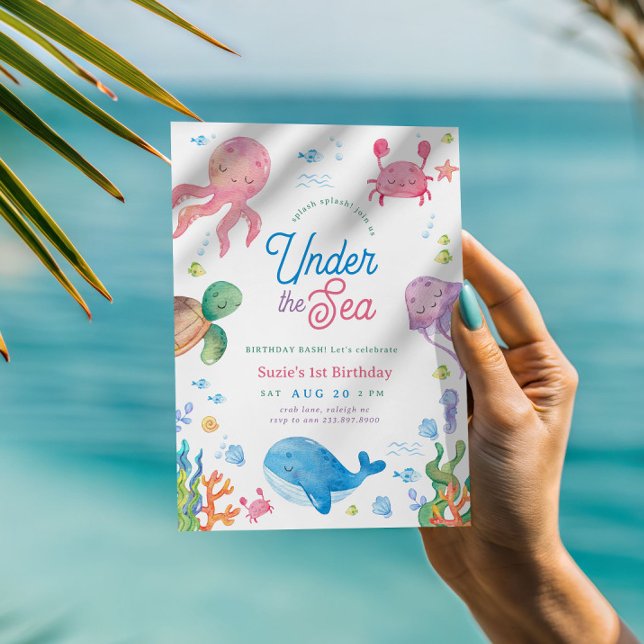 Modern under havets ungdom 1:a födelsedagen Party Inbjudningar (Skapare uppladdad)