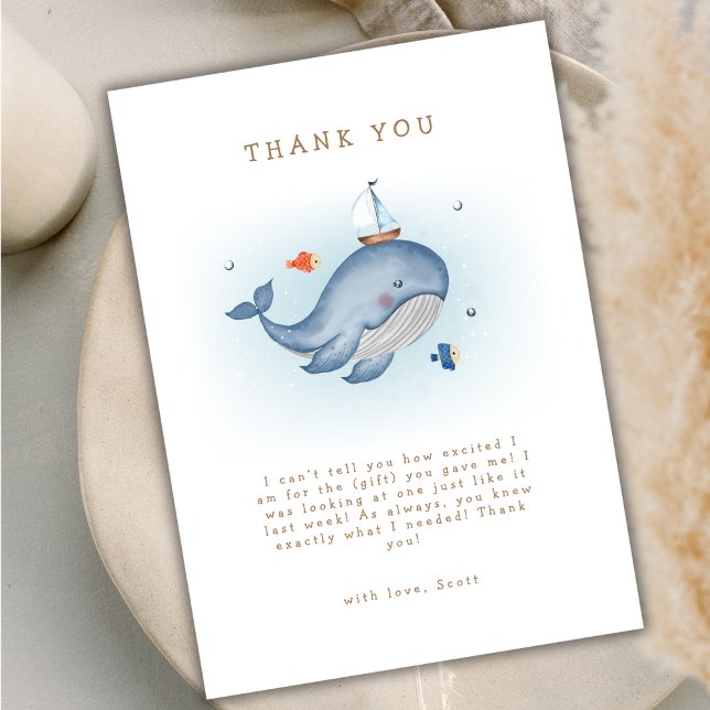 Modern under Se Whale Nautica Baby Shower Tack Kort (Modern Under The See Whale Nautica Baby Shower Thank You Card)