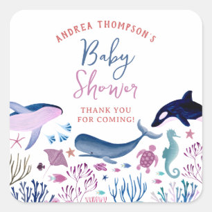 Modern under Sea Gender Neutral Baby Shower Fyrkantigt Klistermärke