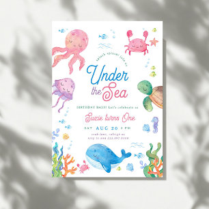 Modern under Sea Kids 1:a födelsedag Party Invit Inbjudningar