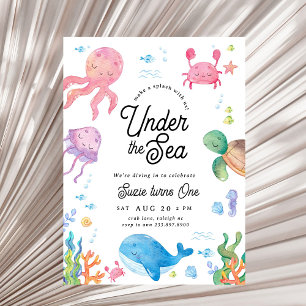 Modern under Sea Kids 1:a födelsedag Party Invit Inbjudningar