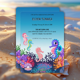 Modern under Sea Seahorse Baby Shower Inbjudningar