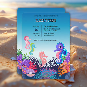 Modern under Sea Seahorse Baby Shower Inbjudningar