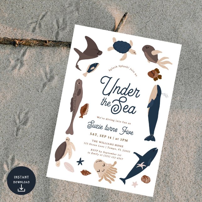 Modern Under the Sea 5th Birthday Inbjudningar (Skapare uppladdad)