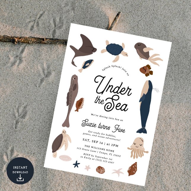 Modern Under the Sea 5th Birthday Inbjudningar (Skapare uppladdad)