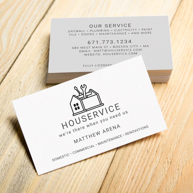 Modern underhållstjänst för entreprenör visitkort (Modern Contractor Maintenance Service Business Card)