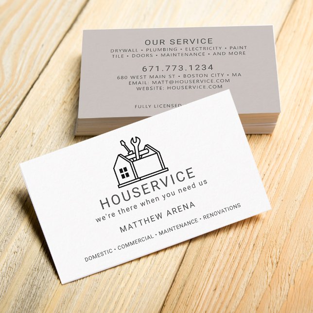 Modern underhållstjänst för entreprenör visitkort (Modern Contractor Maintenance Service Business Card)