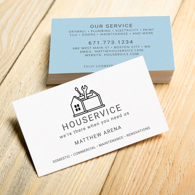 Modern underhållstjänst för entreprenörer visitkort (Modern Contractor Maintenance Service Business Card)