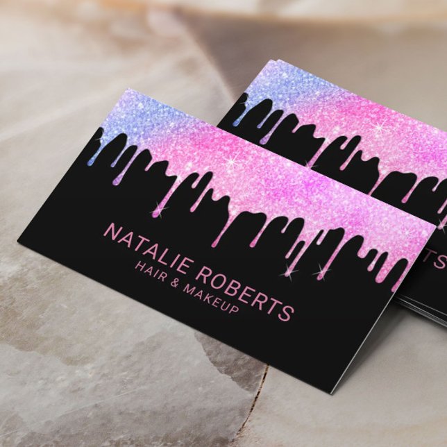Modern Unicorn Glitter Drips Beauty Salon Visitkort (Skapare uppladdad)