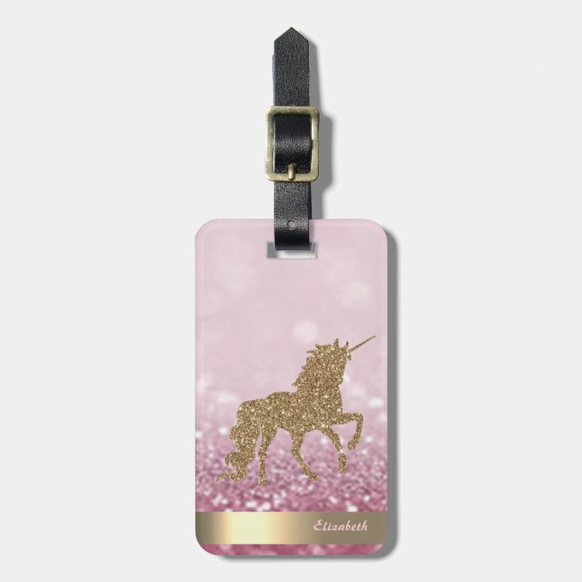 Modern Unicorn Guld Glitter, Glitter Bokeh Bagagebricka (Vertikal Framsida)