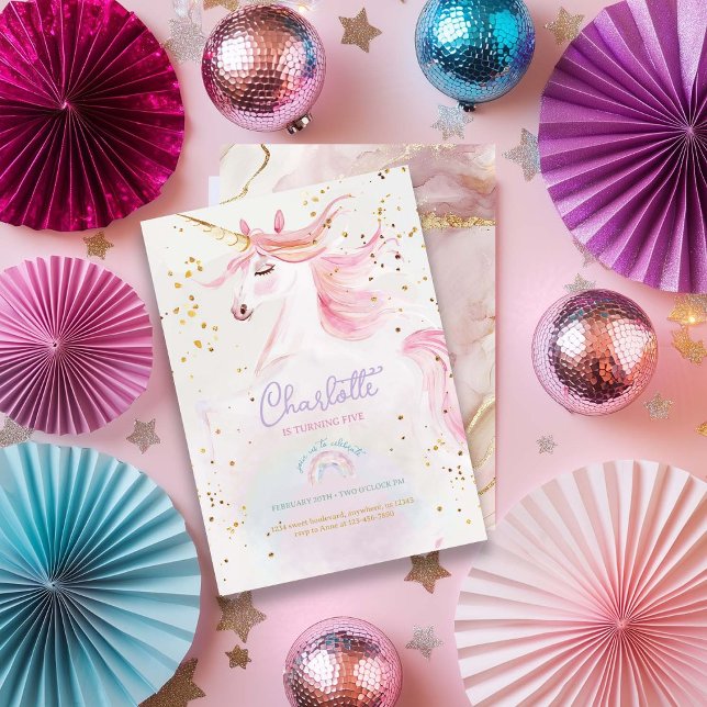 Modern Unicorn och Rainbow Pastel Birthday Inbjudningar (Skapare uppladdad)