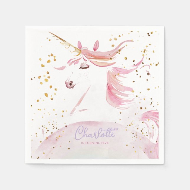 Modern Unicorn och Rainbow Pastel Birthday Pappersservett (Framsidan)