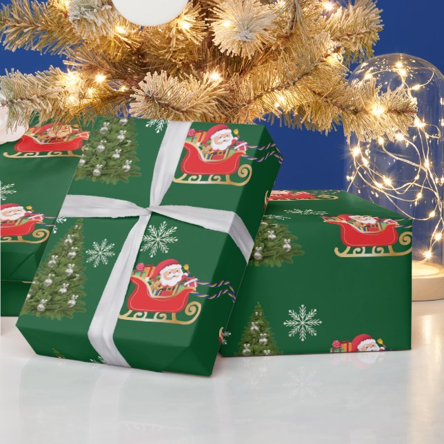 Modern Unicorn Santa Snöflingor Julgran Presentpapper (Helgdagar)